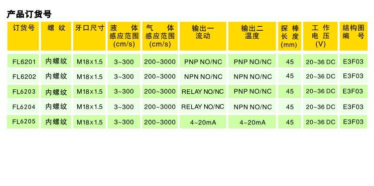 FL62智能型流動傳感器訂貨號螺紋